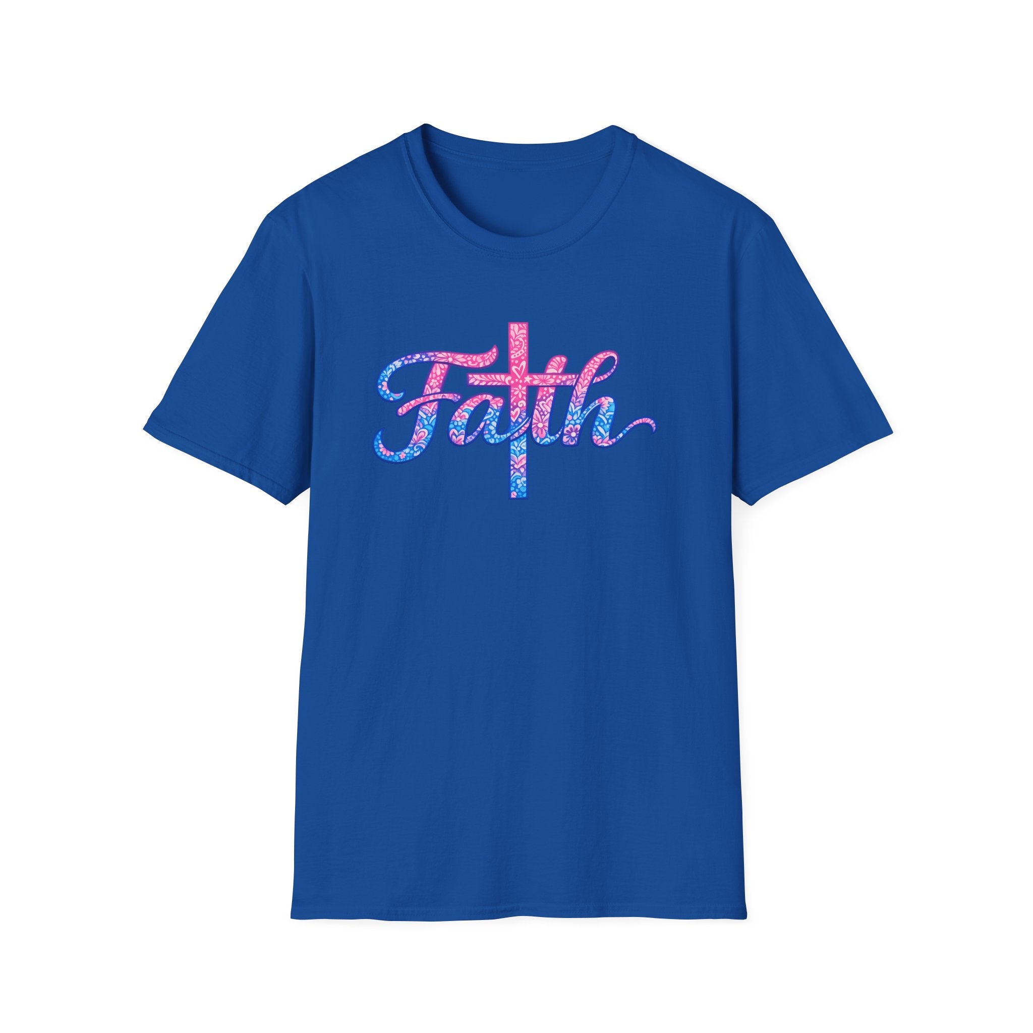 Faith script with cross T-Shirt | watercolor pink blue religious typography