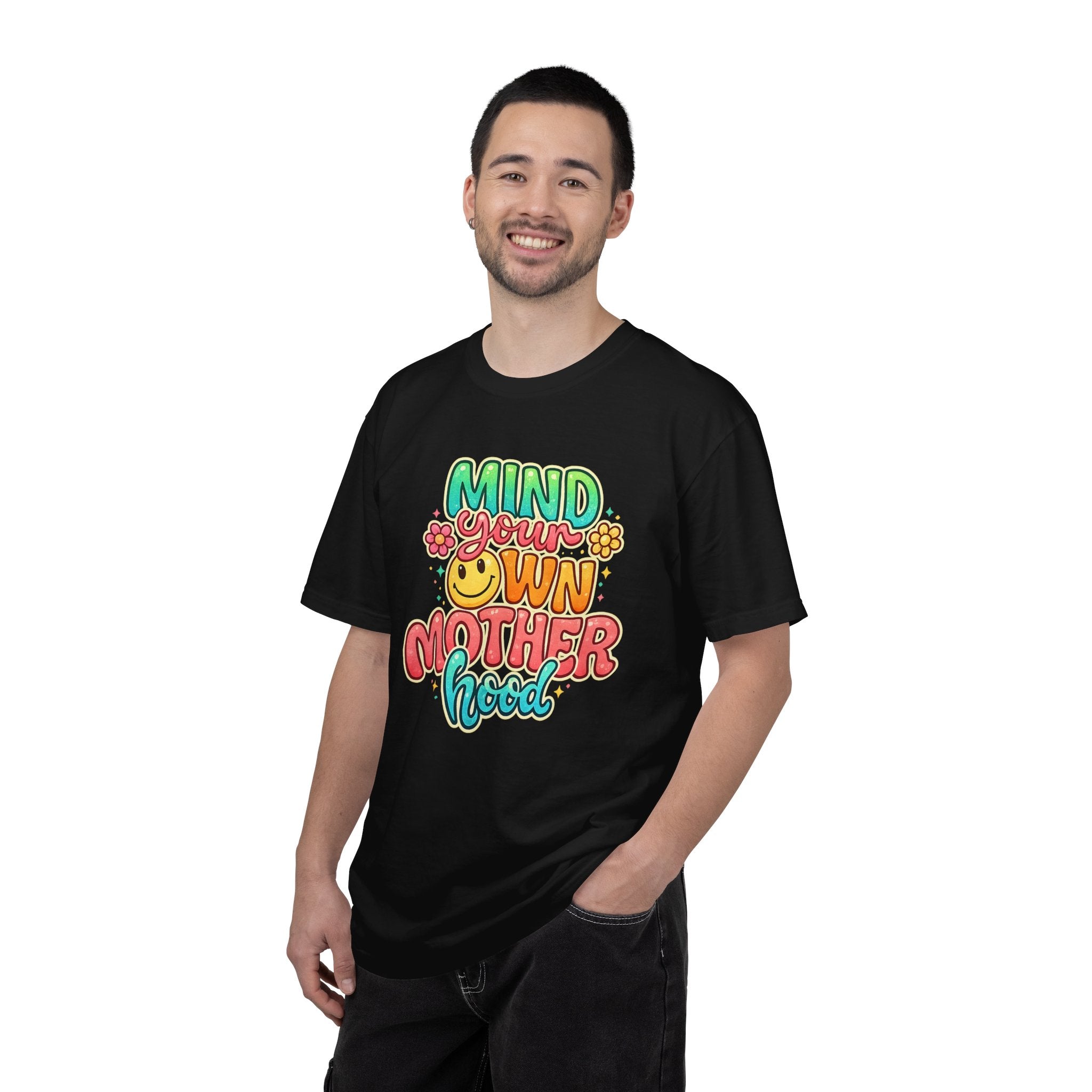 Mind Your Own Motherhood T-shirt | Retro Floral Smiley Mom Typography