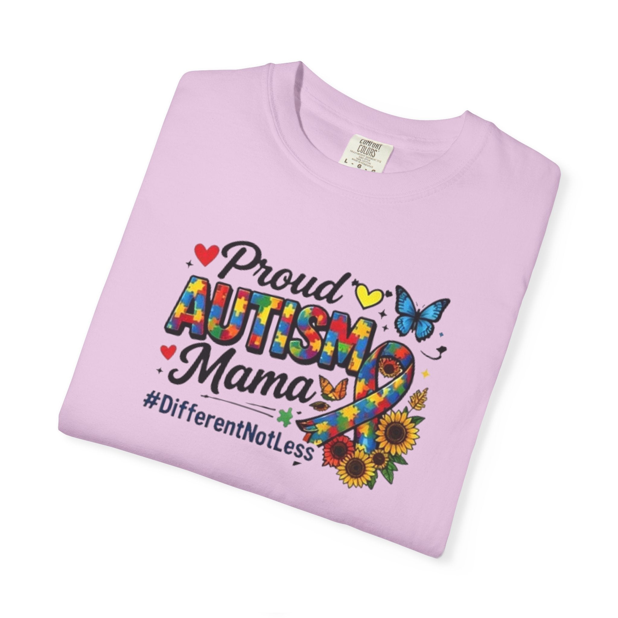 Proud Autism Mama T-Shirt | Puzzle Ribbon Sunflower #DifferentNotLess