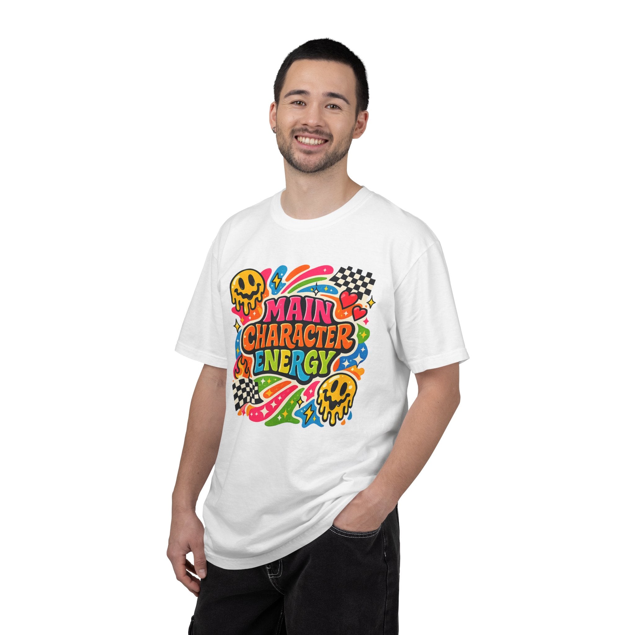 Main Character Energy T-shirt | Retro Funk Skull Checkerboard Pop Art
