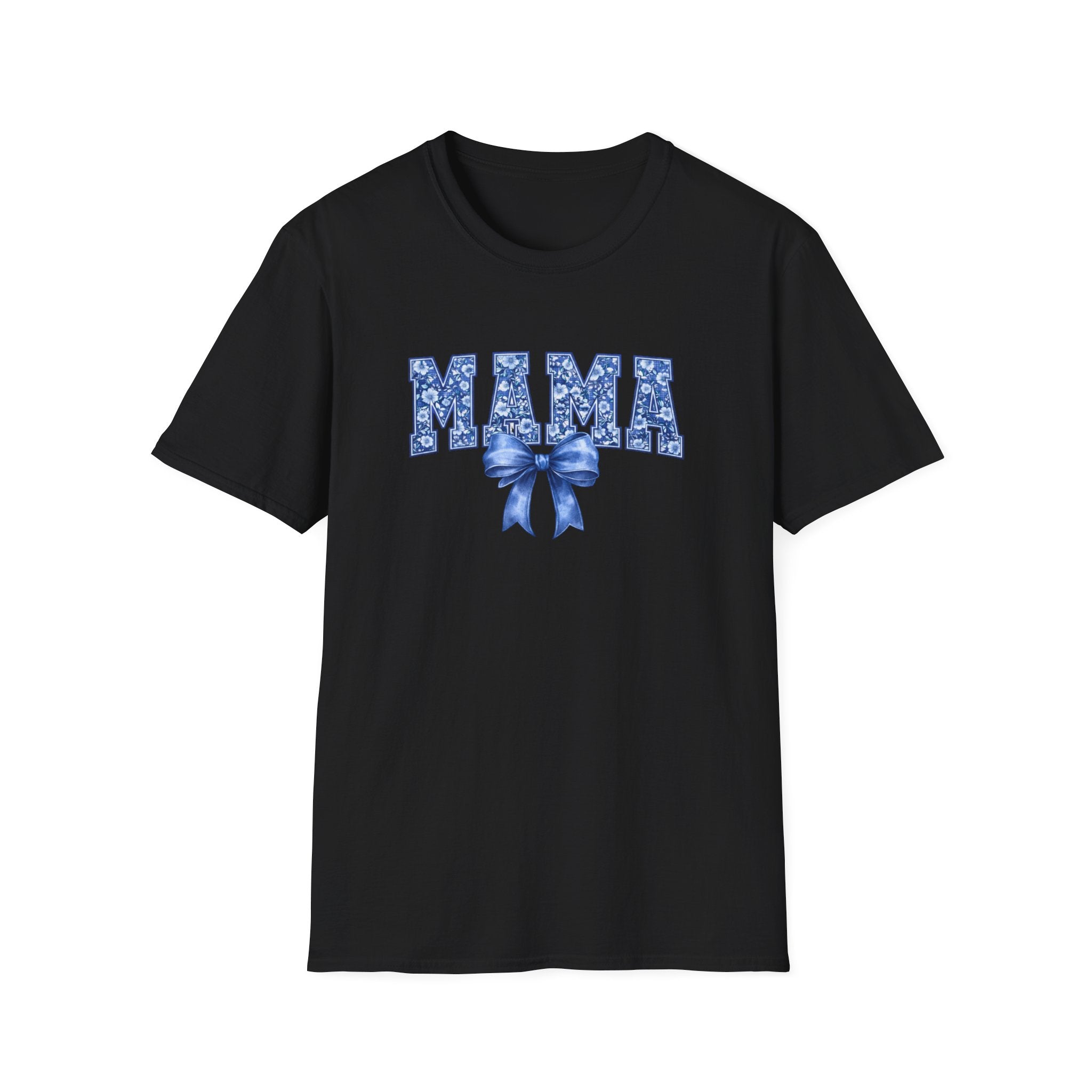 Mama Floral Bow T-Shirt — Blue "MAMA" Graphic Tee for Mother's Day