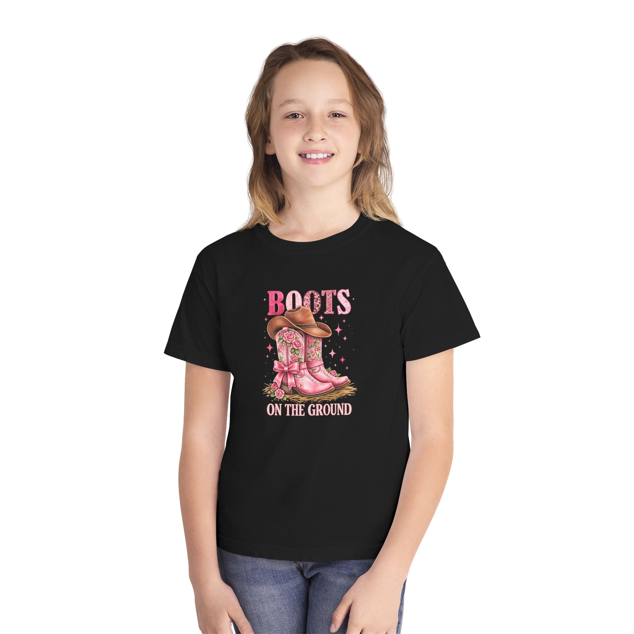 Pink Cowboy Boots on the Ground T-shirt | Kids Western Graphic Tee