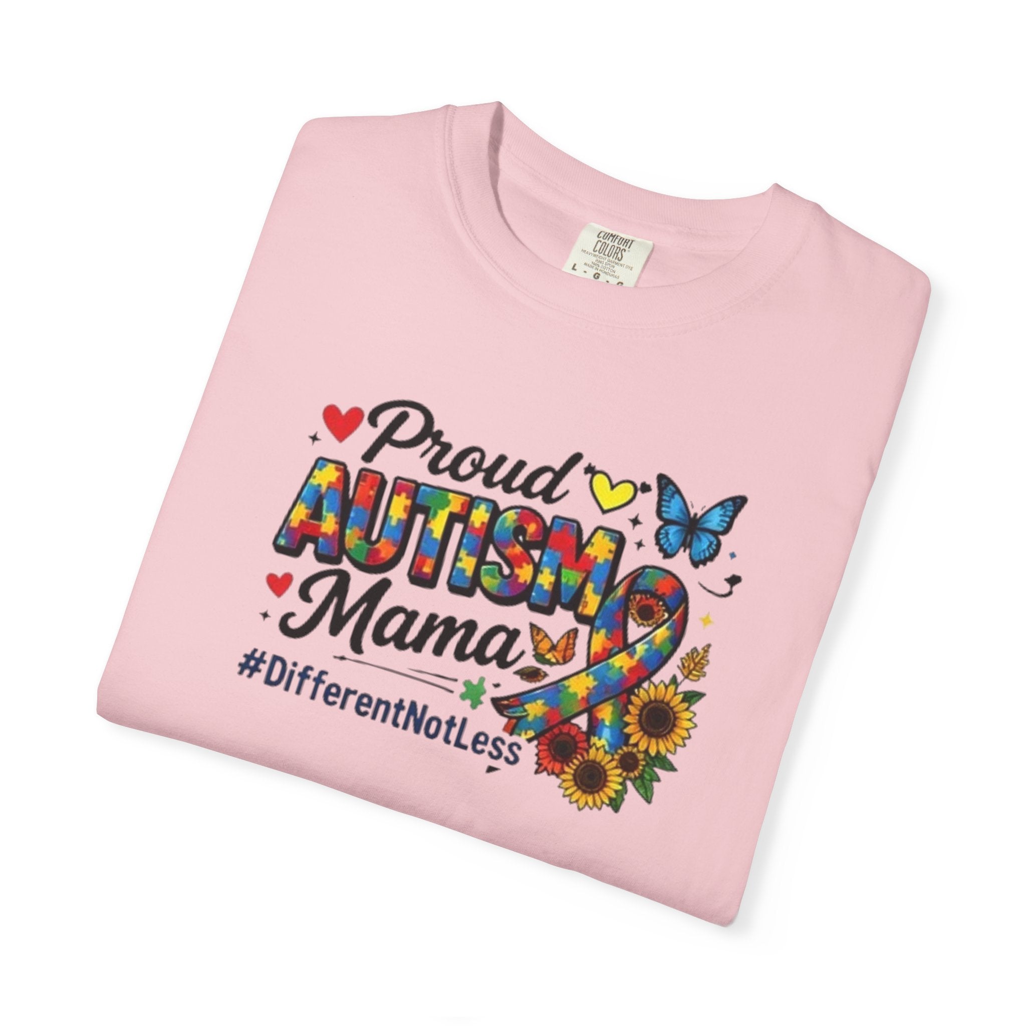 Proud Autism Mama T-Shirt | Puzzle Ribbon Sunflower #DifferentNotLess