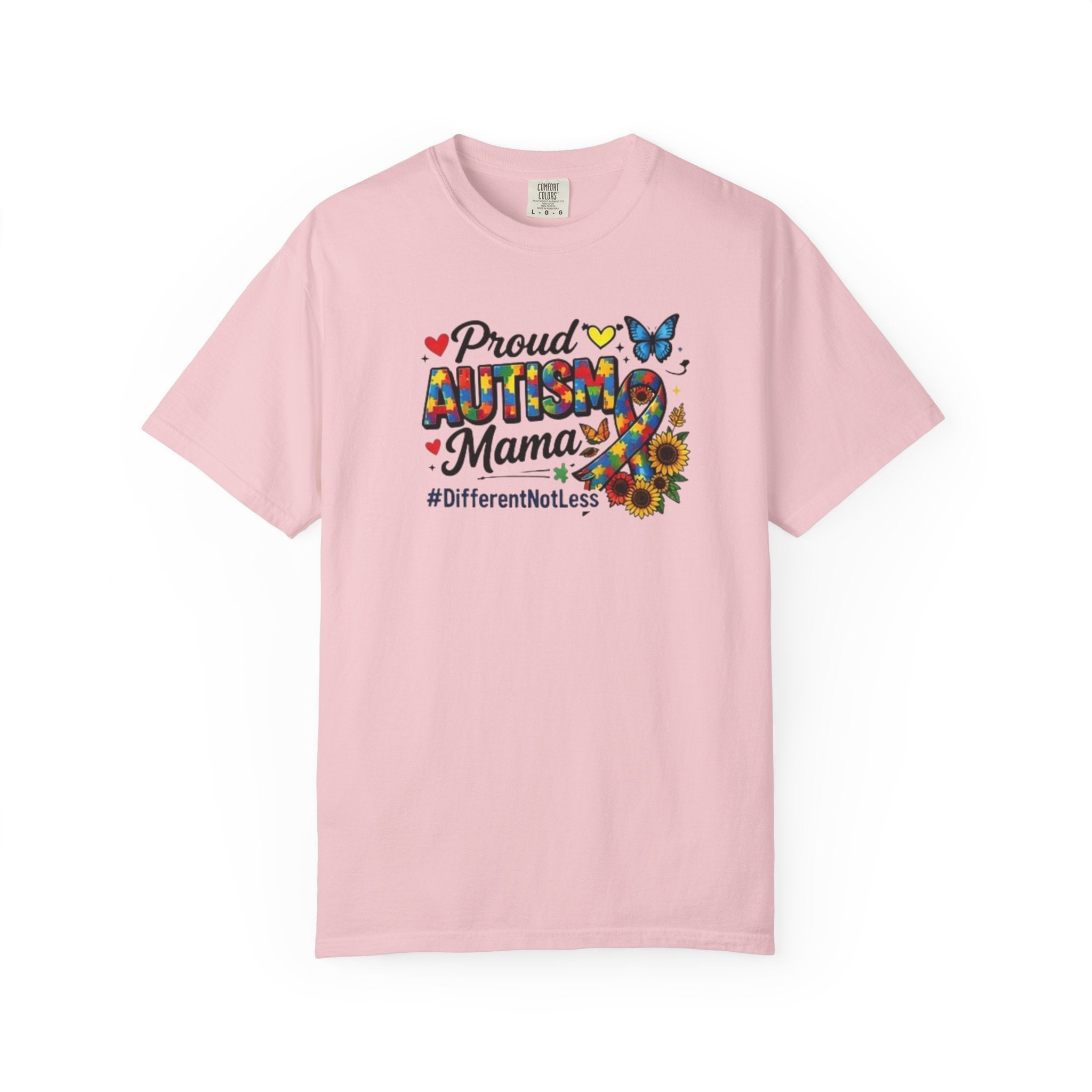 Proud Autism Mama T-Shirt | Puzzle Ribbon Sunflower #DifferentNotLess