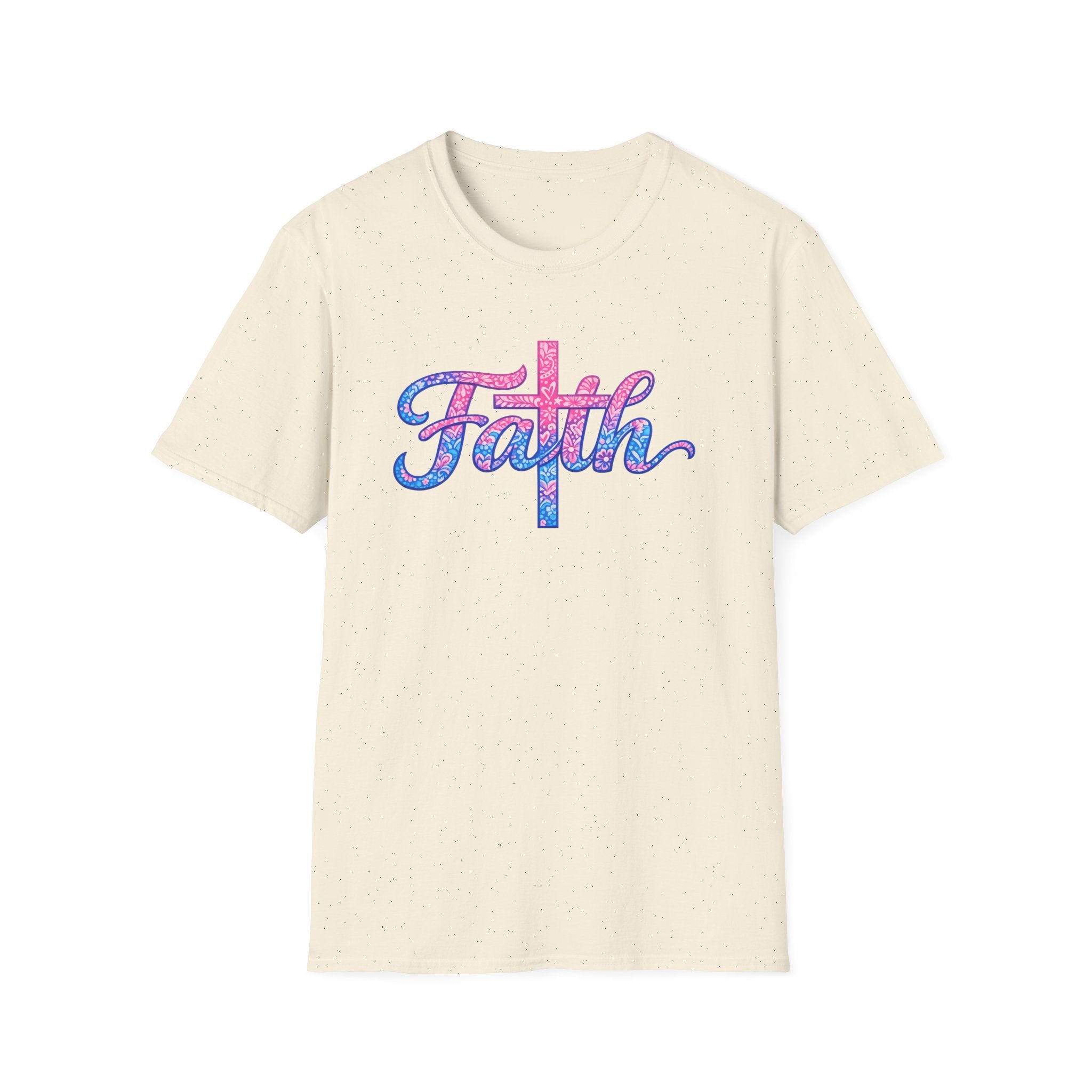 Faith script with cross T-Shirt | watercolor pink blue religious typography