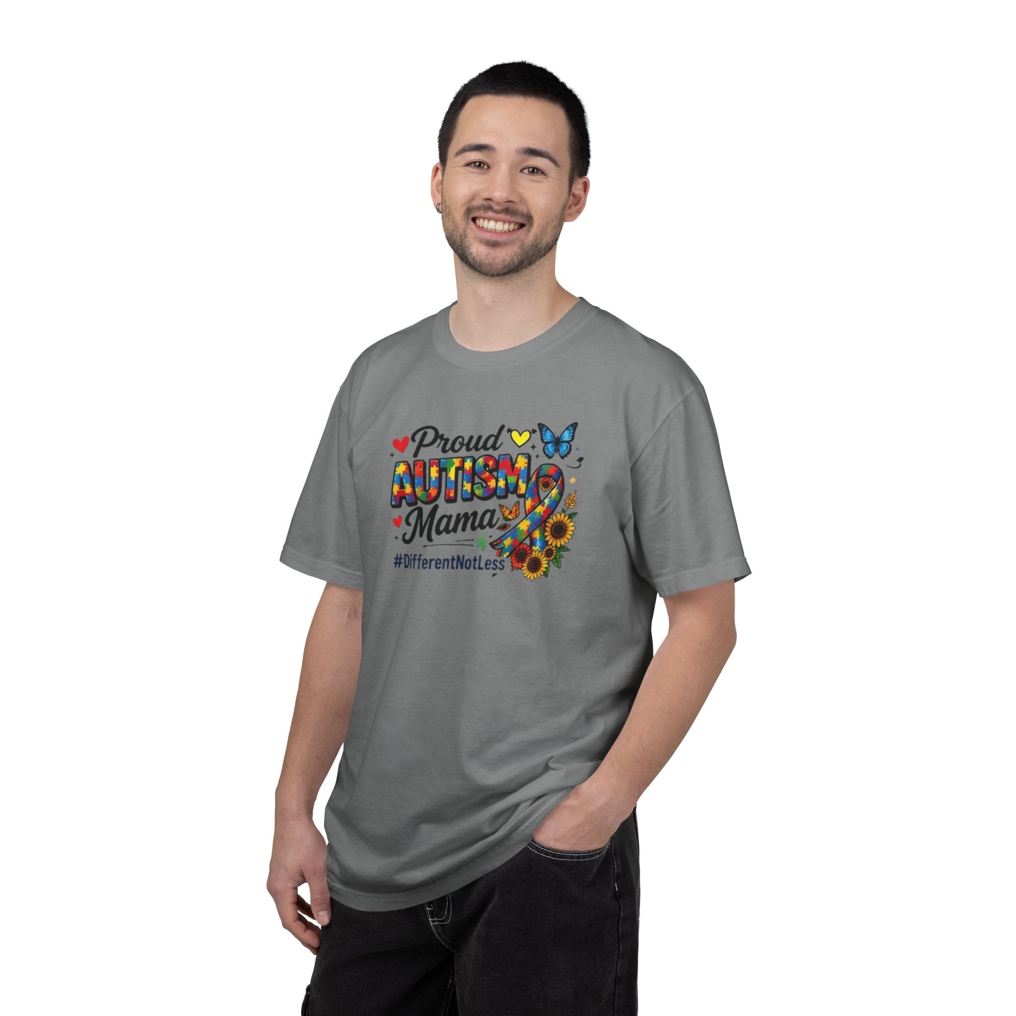 Proud Autism Mama T-Shirt | Puzzle Ribbon Sunflower #DifferentNotLess
