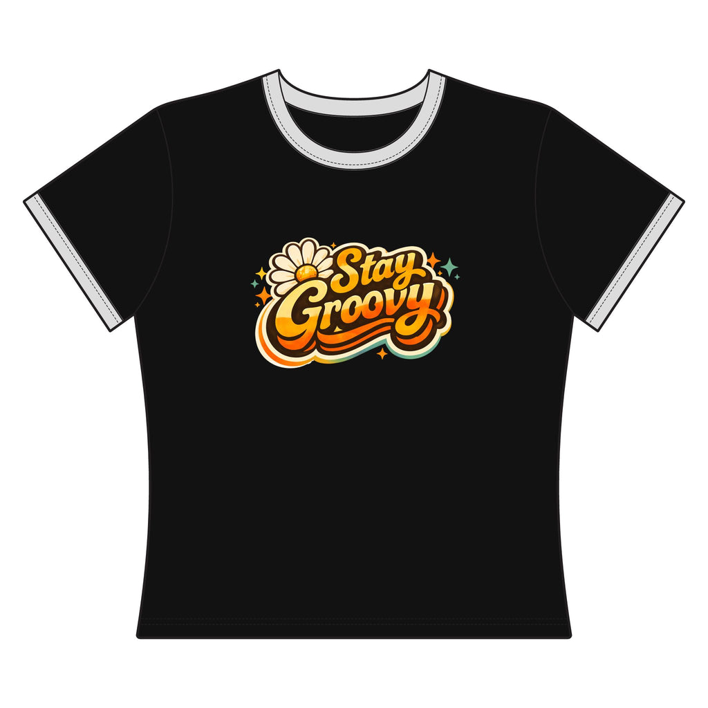 Stay Groovy Flower Retro Script T-Shirt | Ringer Tee