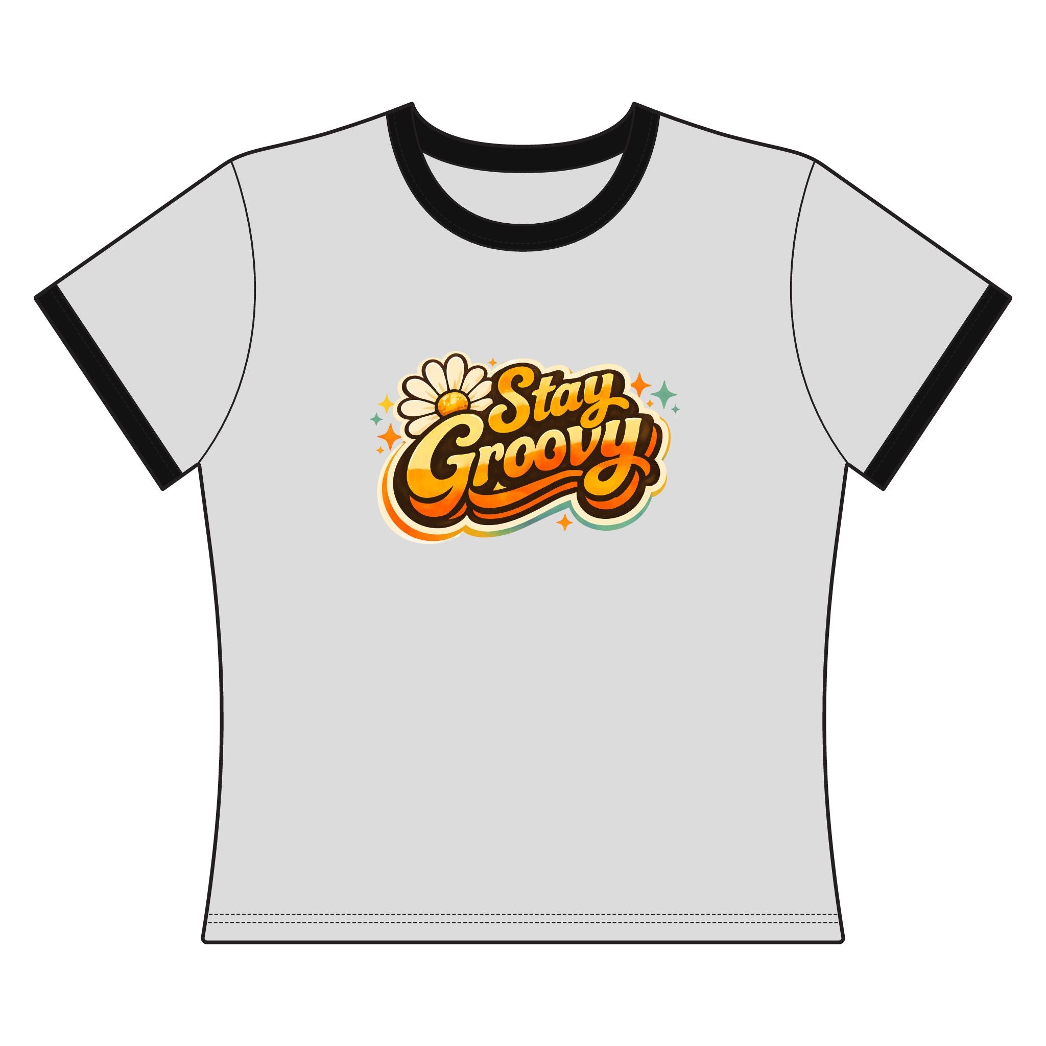 Stay Groovy Flower Retro Script T-Shirt | Ringer Tee