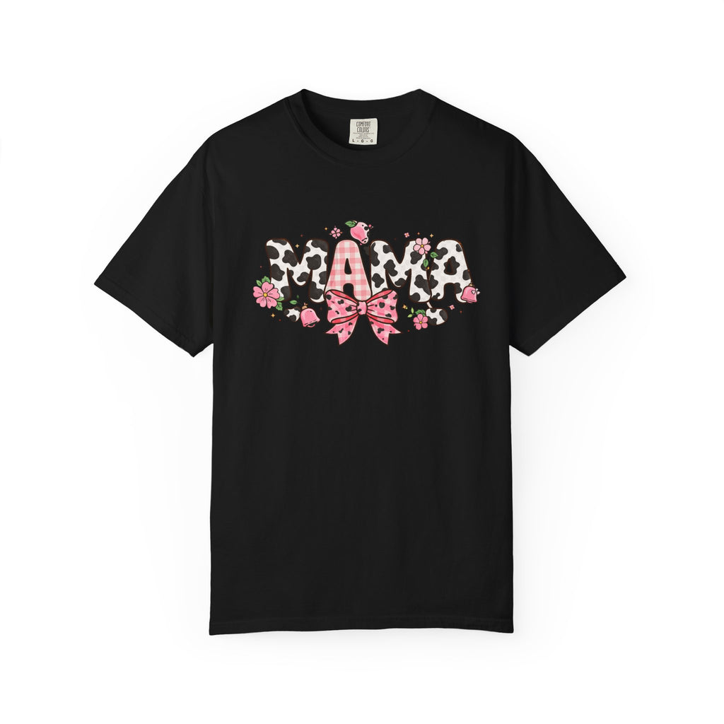 Mama Leopard Print Bow T-Shirt | Floral Cowhide Mom Shirt