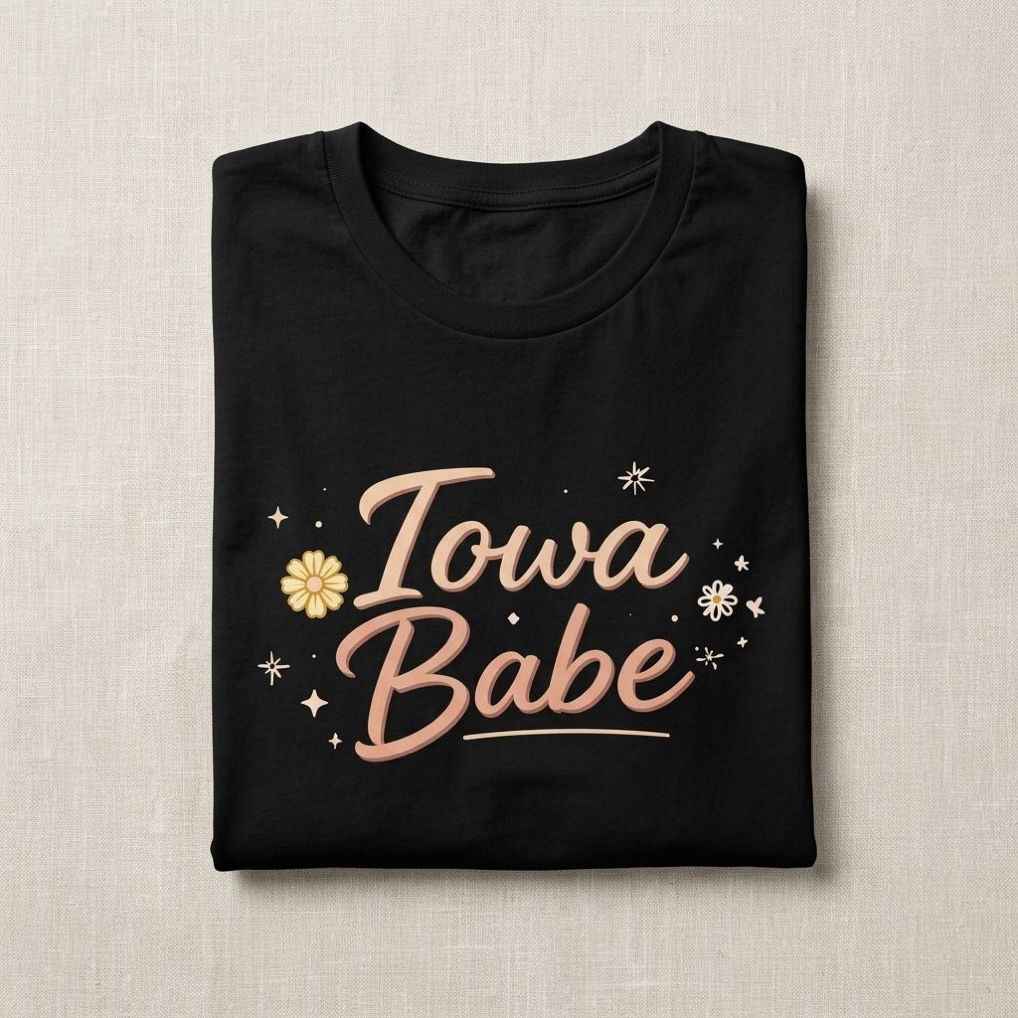 T-Shirt — "Iowa Babe" Floral Retro Script Tee