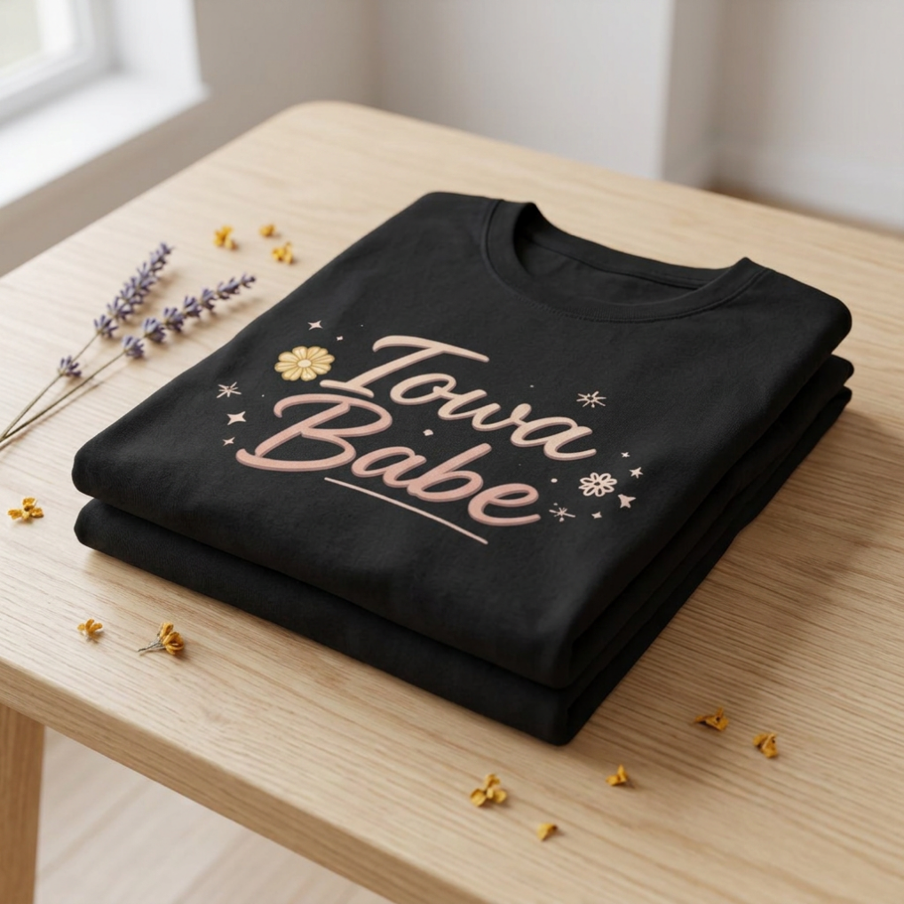 T-Shirt — "Iowa Babe" Floral Retro Script Tee