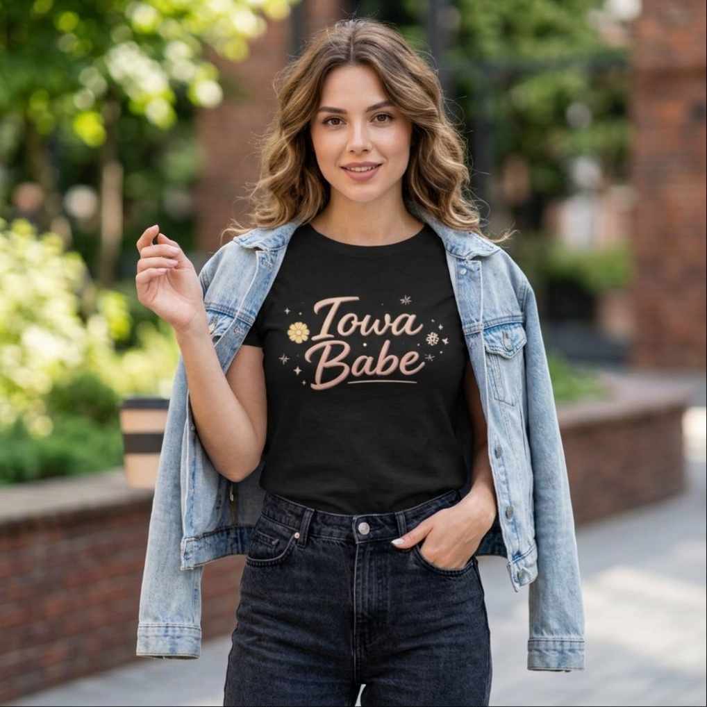 T-Shirt — "Iowa Babe" Floral Retro Script Tee