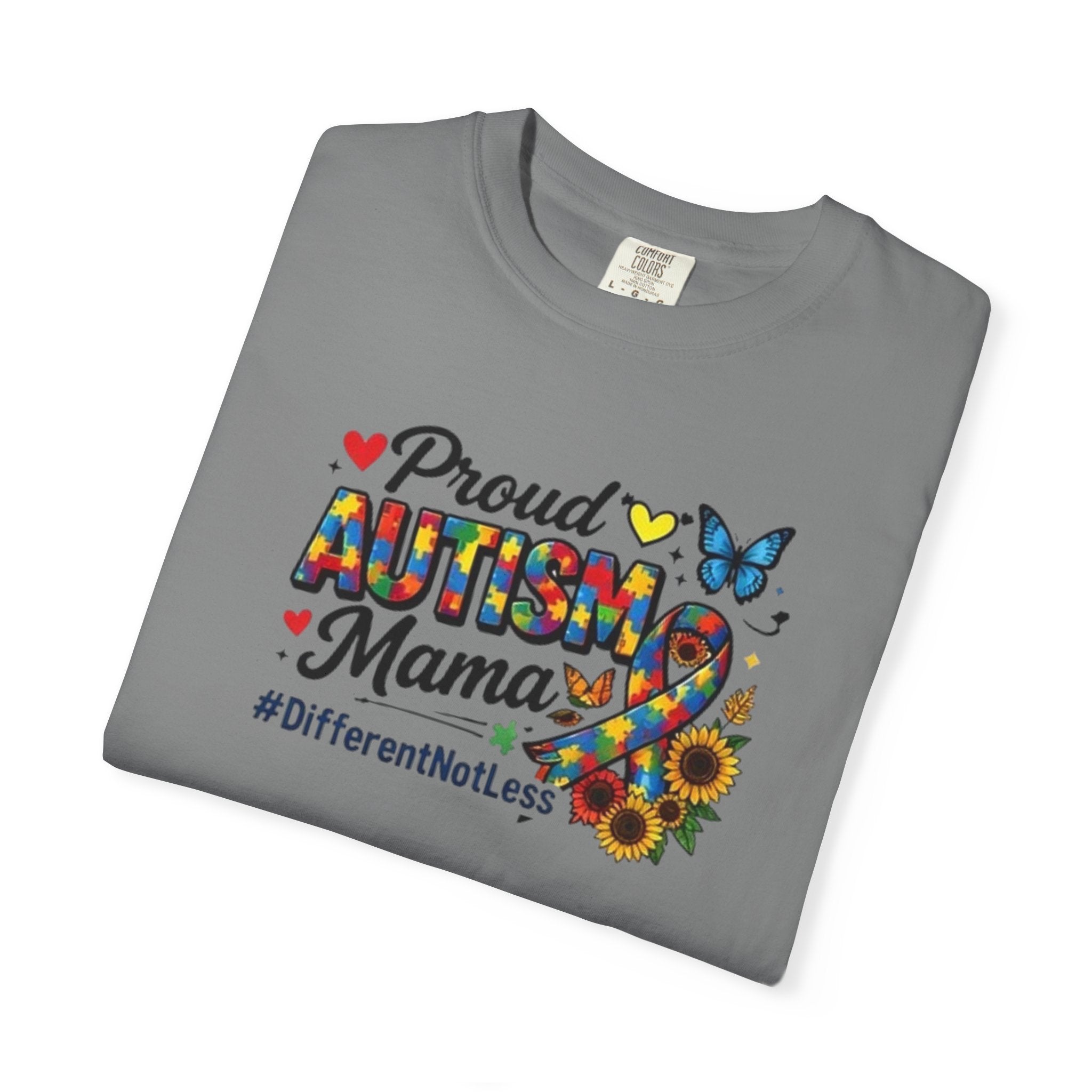 Proud Autism Mama T-Shirt | Puzzle Ribbon Sunflower #DifferentNotLess