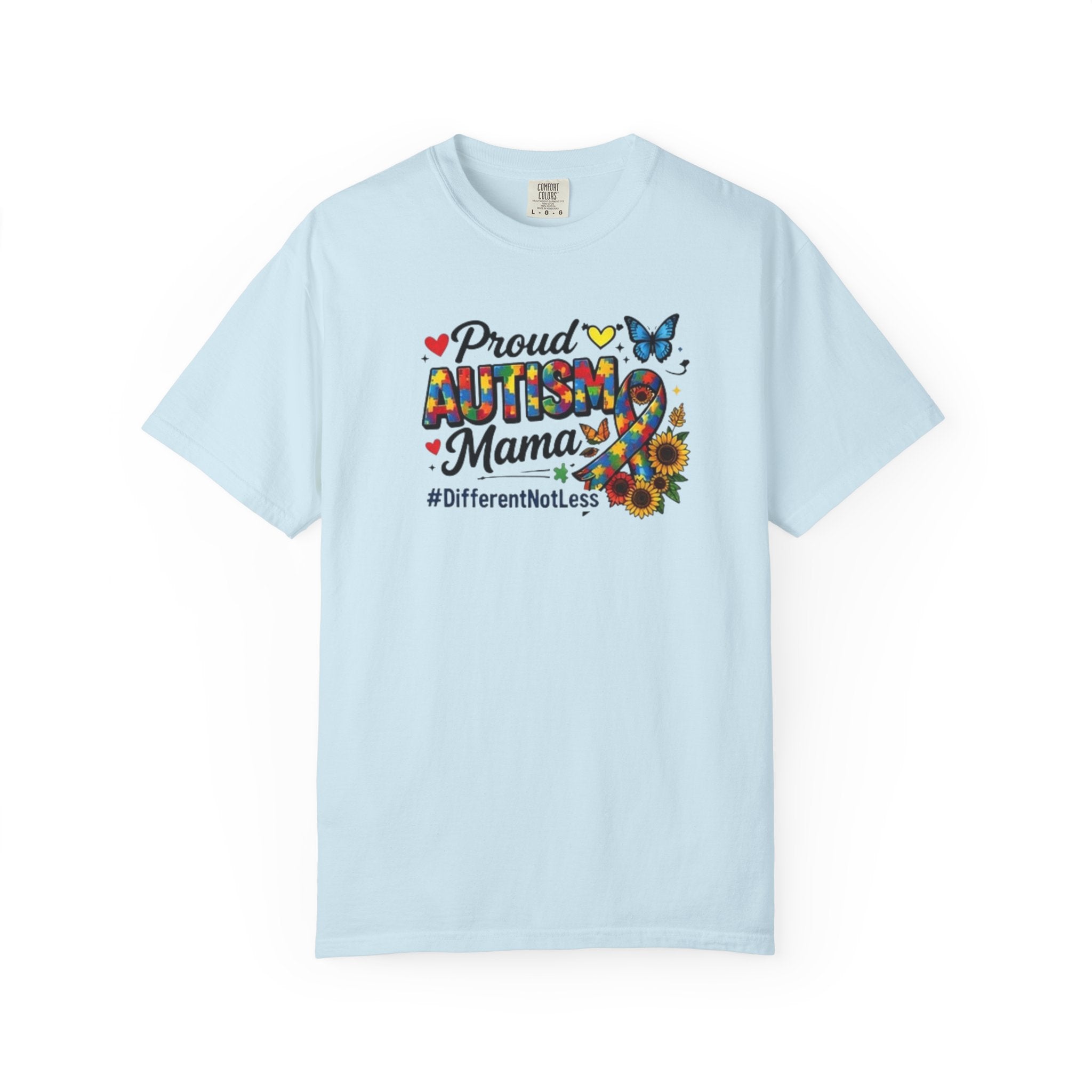 Proud Autism Mama T-Shirt | Puzzle Ribbon Sunflower #DifferentNotLess