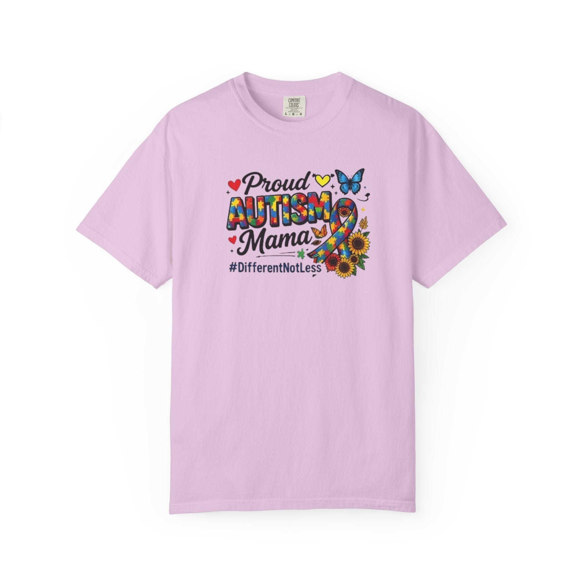 Proud Autism Mama T-Shirt | Puzzle Ribbon Sunflower #DifferentNotLess