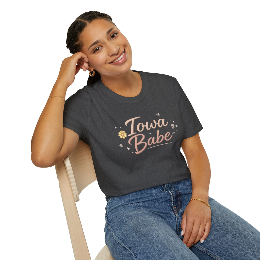 T-Shirt — "Iowa Babe" Floral Retro Script Tee