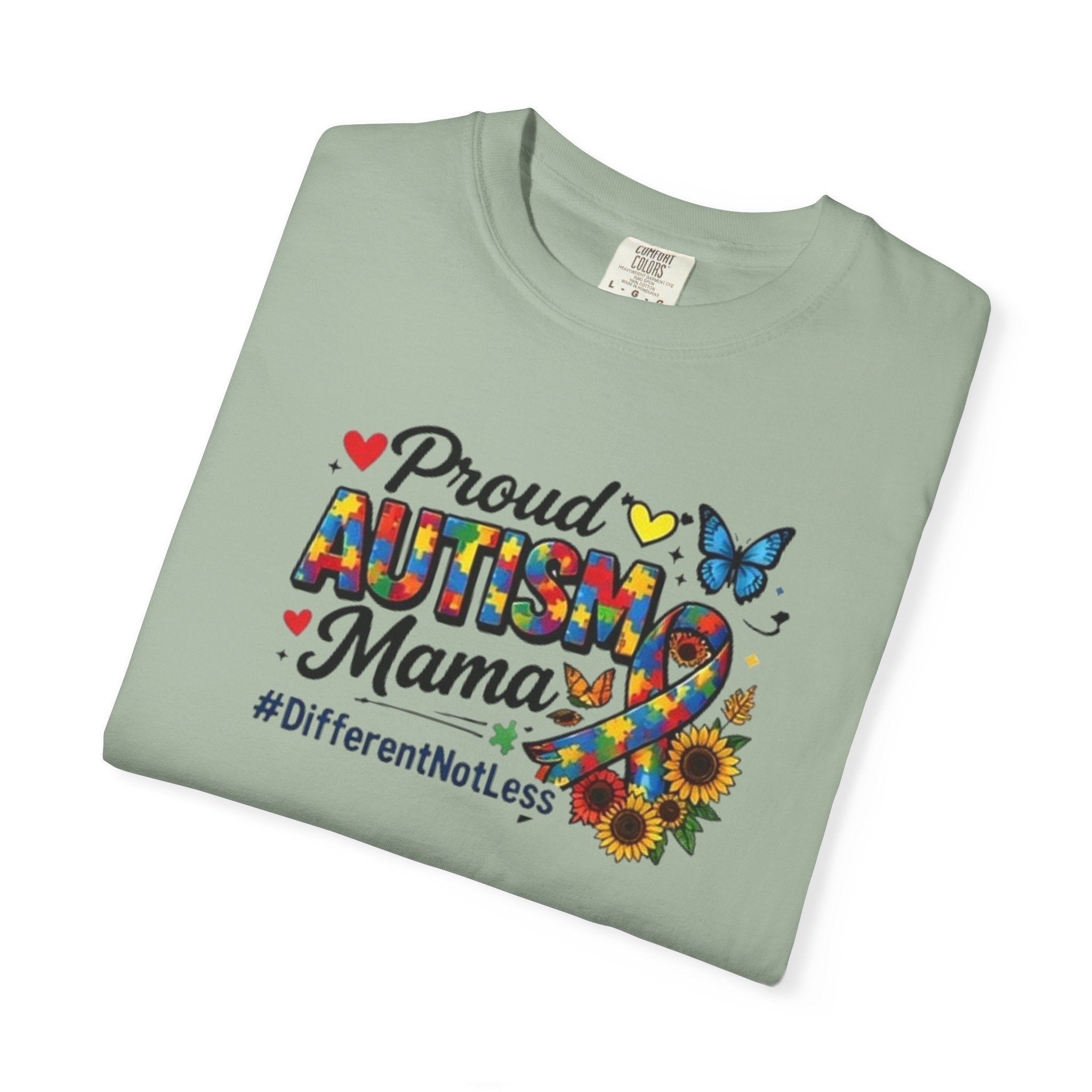 Proud Autism Mama T-Shirt | Puzzle Ribbon Sunflower #DifferentNotLess