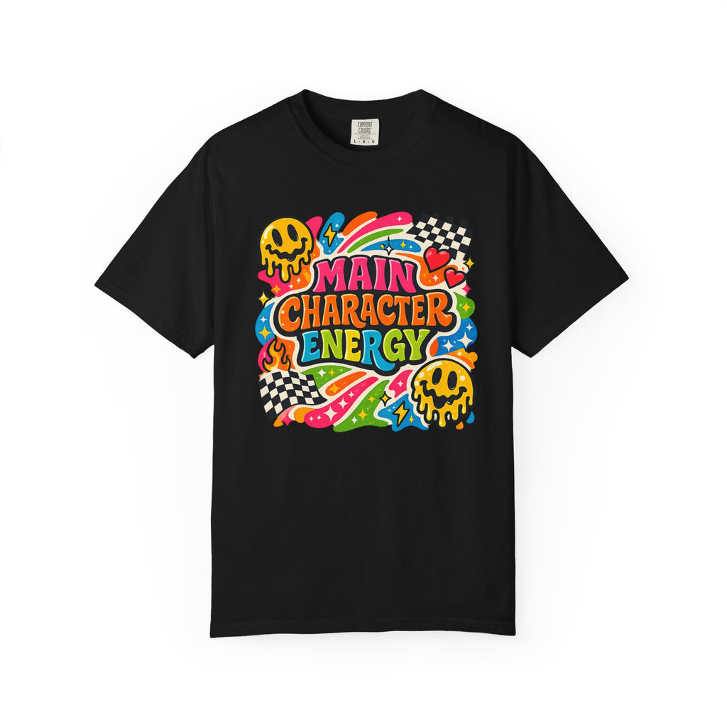 Main Character Energy T-shirt | Retro Funk Skull Checkerboard Pop Art