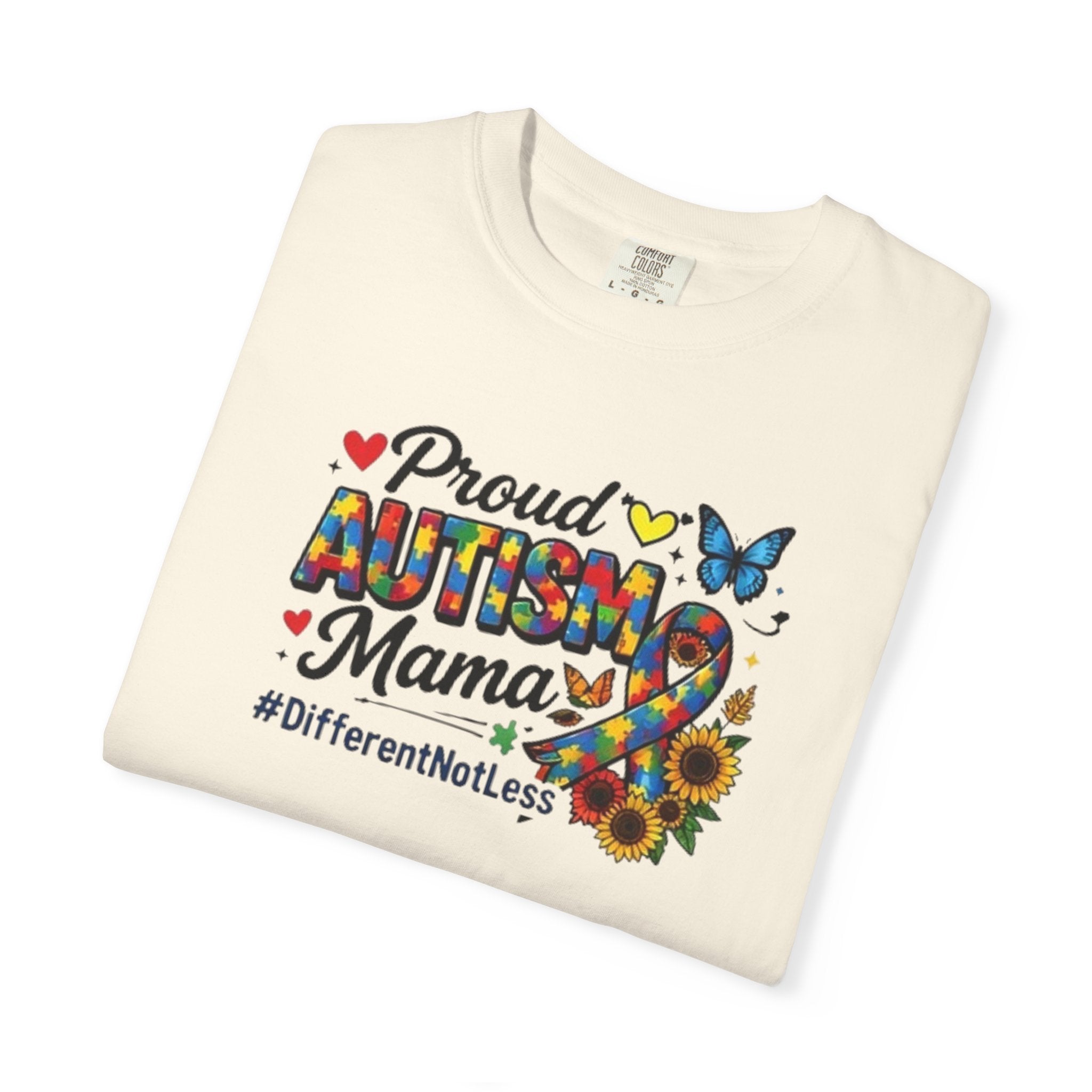 Proud Autism Mama T-Shirt | Puzzle Ribbon Sunflower #DifferentNotLess