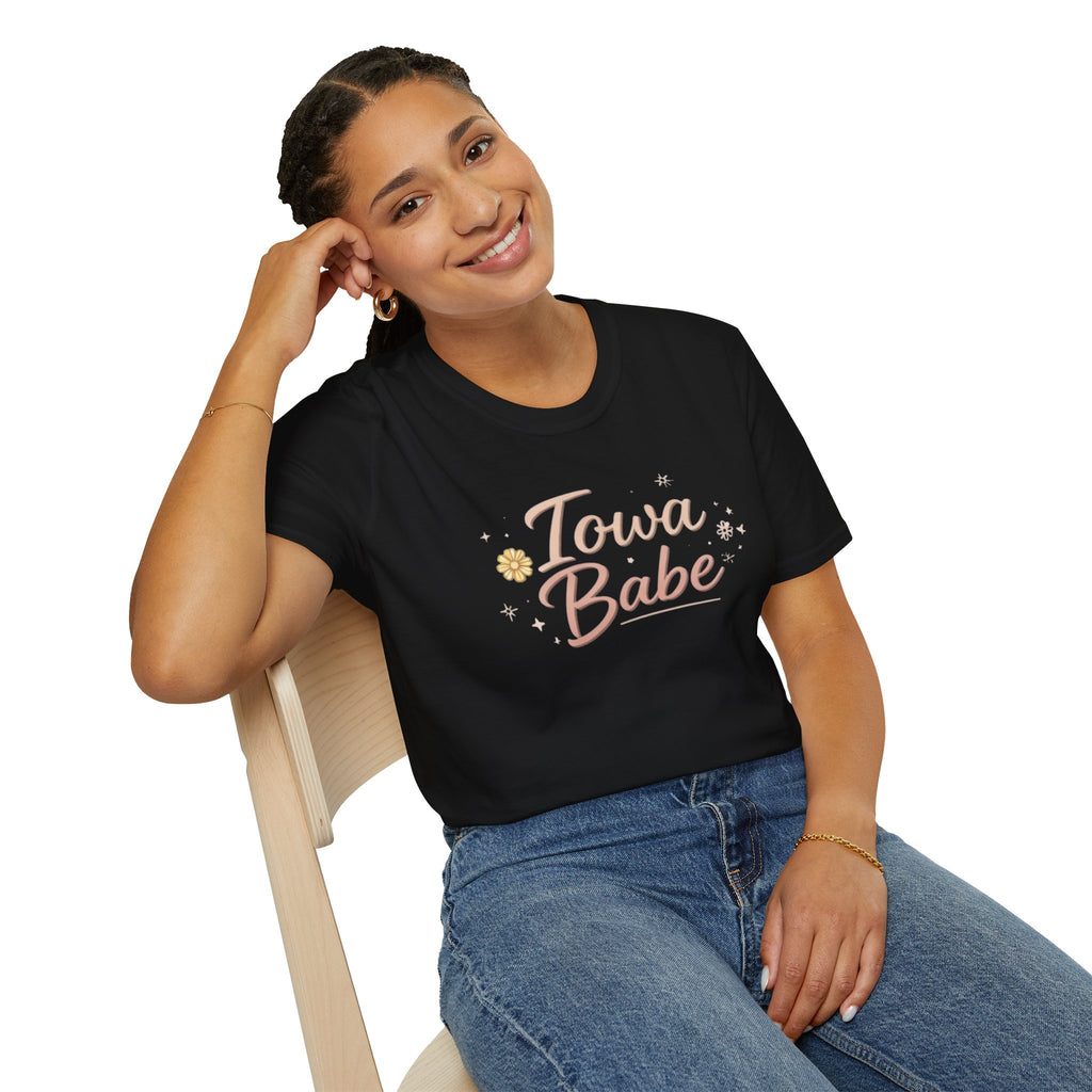 T-Shirt — "Iowa Babe" Floral Retro Script Tee