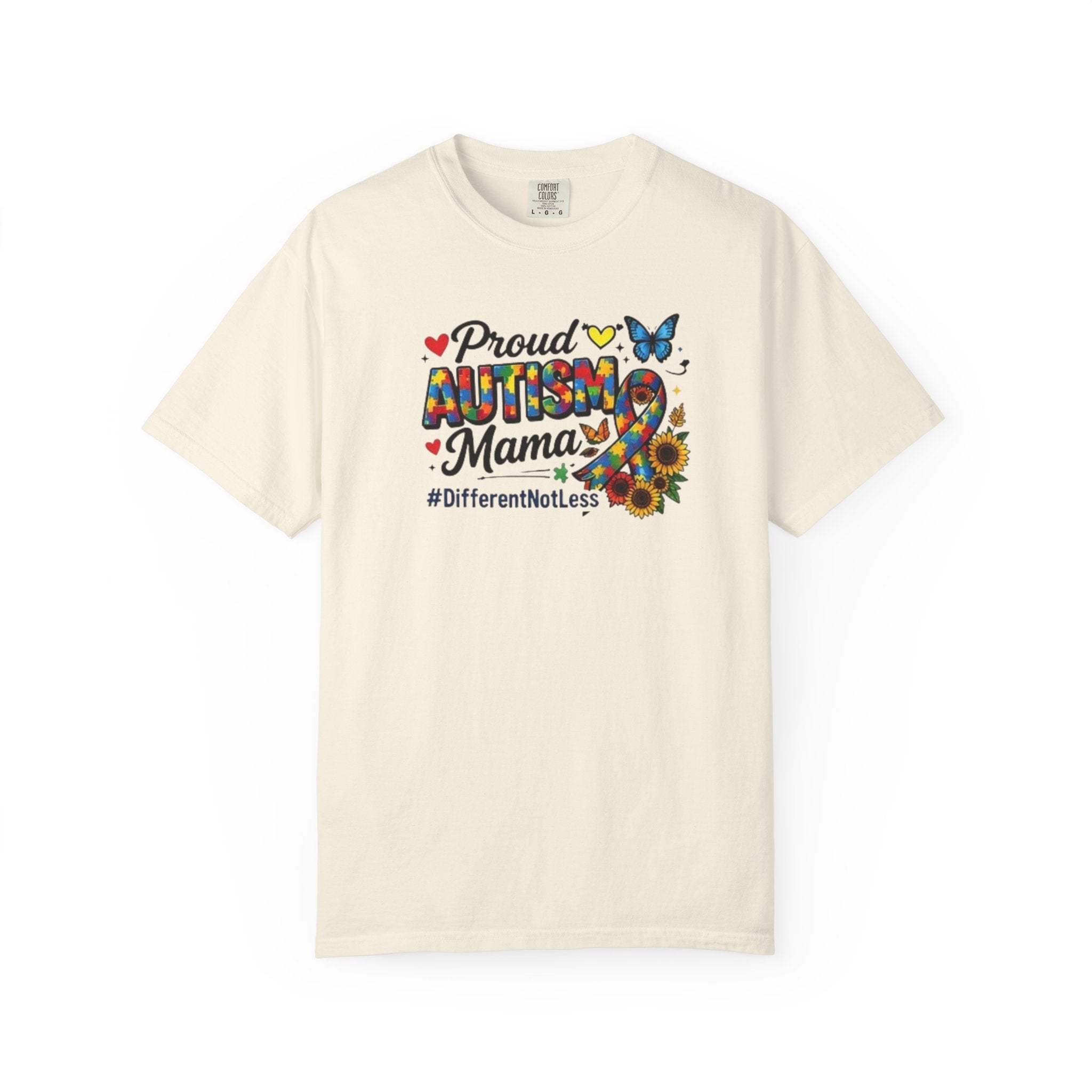 Proud Autism Mama T-Shirt | Puzzle Ribbon Sunflower #DifferentNotLess