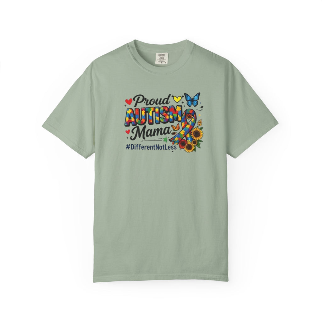 Proud Autism Mama T-Shirt | Puzzle Ribbon Sunflower #DifferentNotLess