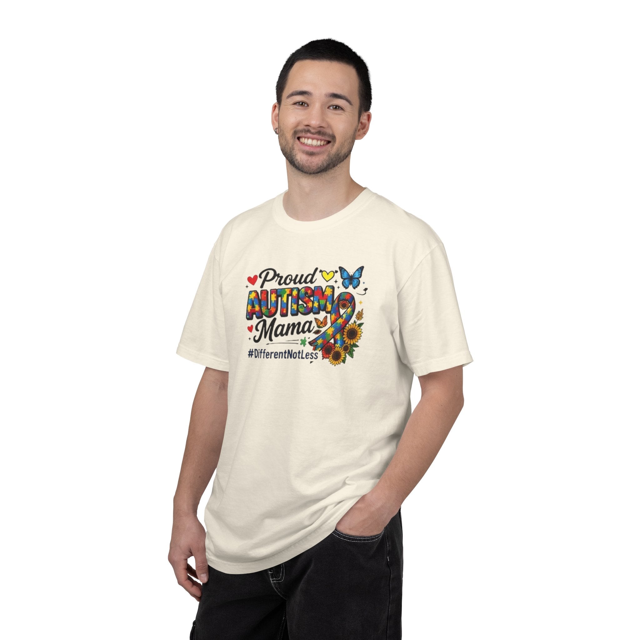 Proud Autism Mama T-Shirt | Puzzle Ribbon Sunflower #DifferentNotLess